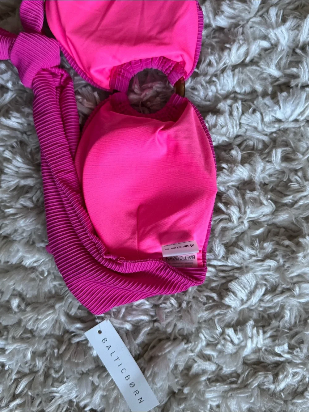 Baltic Born Hot Pink Ribbed Bikini Top with Center Ring